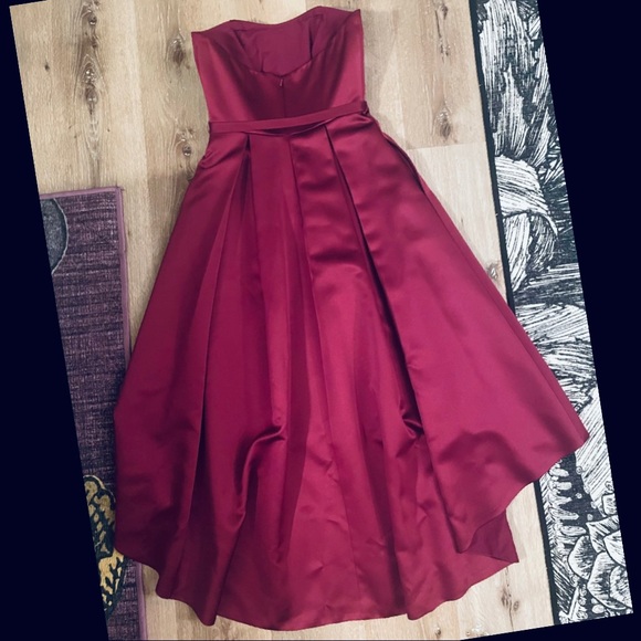 David’s Bridal High-Low Satin Dress with Pockets in Sangria color - Size 2 - Picture 4 of 4